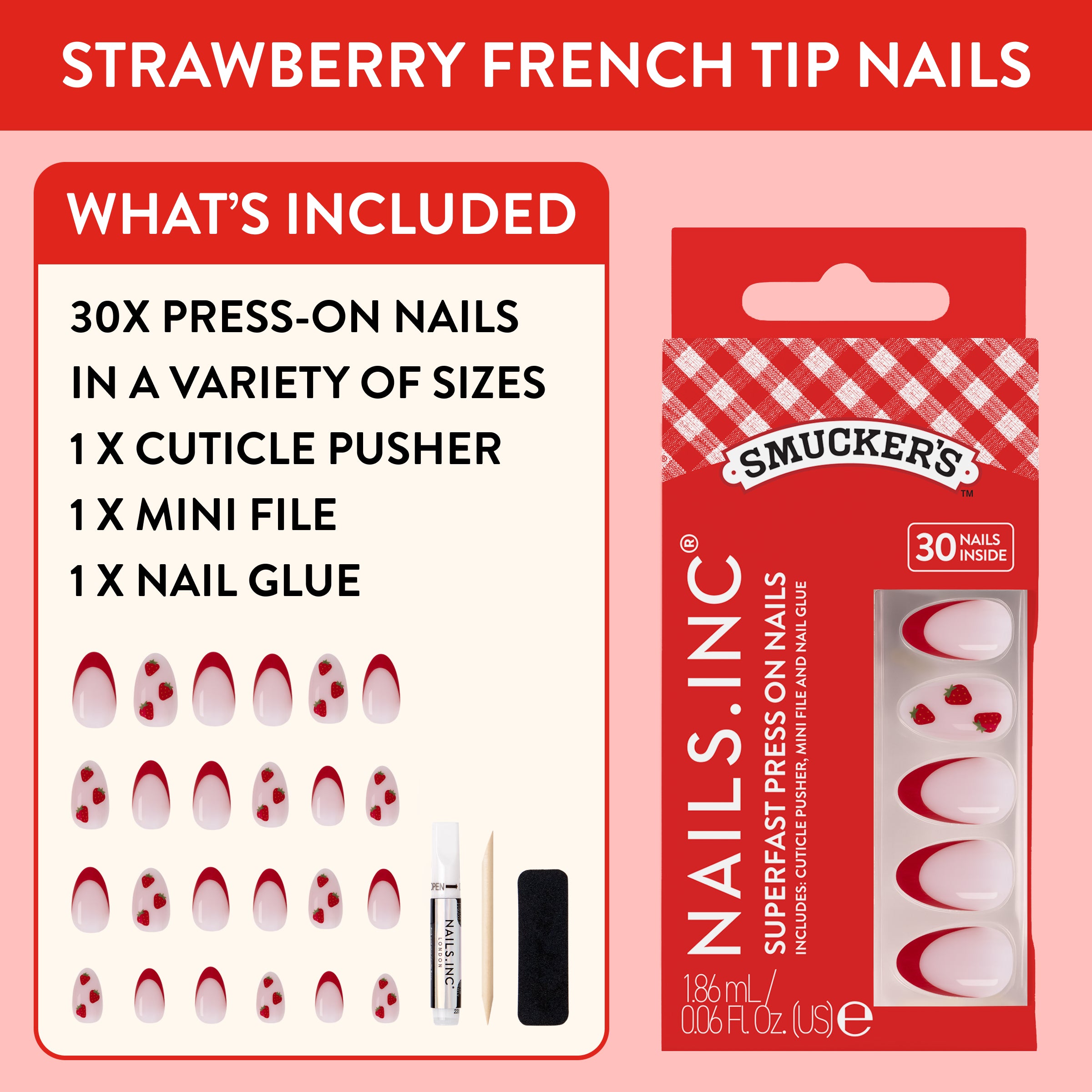 Nails.INC x Smucker’s® Strawberry Picked French Tip Press-On Nails