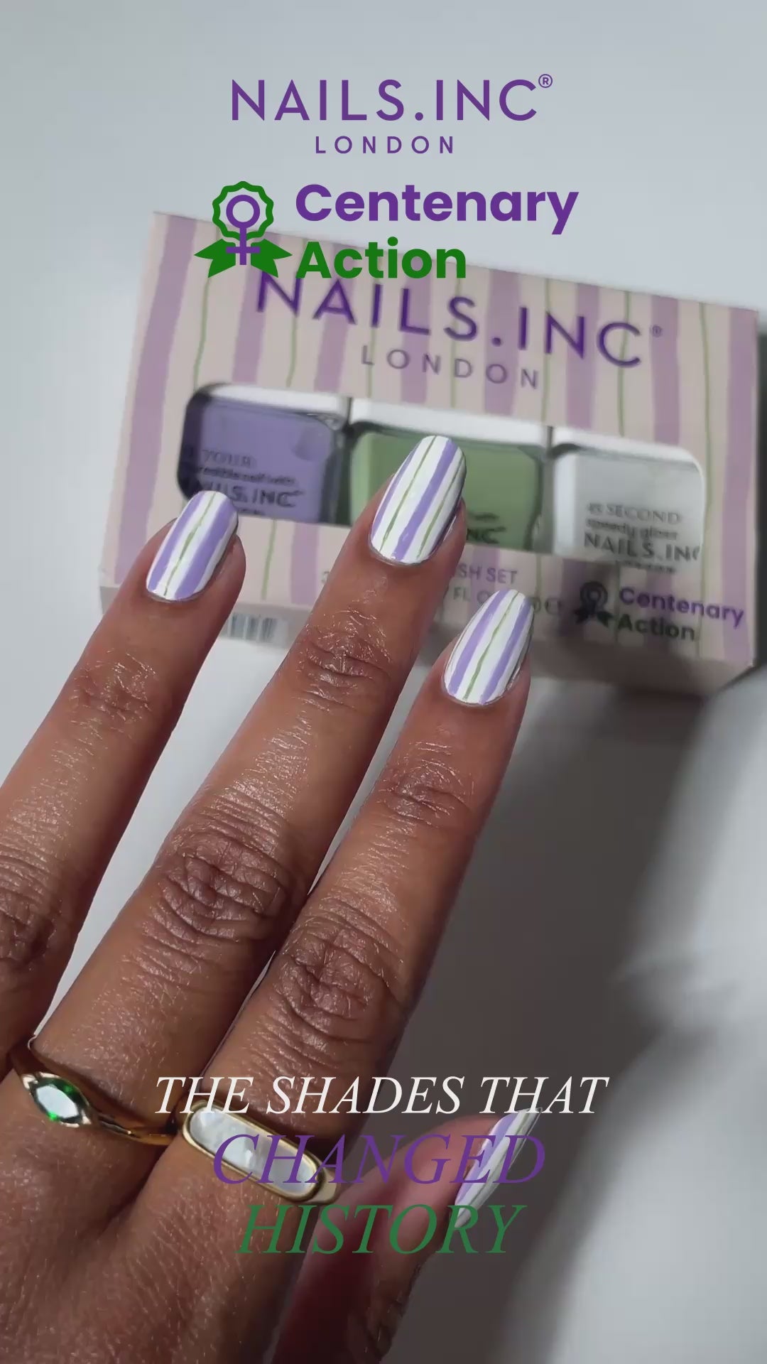 Load video: Nails.INC x Centenary Action Suffragette Stripes Nail Polish Set
